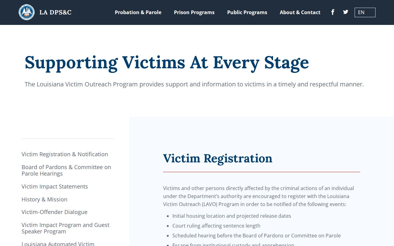 Louisiana LAVO and VINELink release notification options for St. Landry Parish