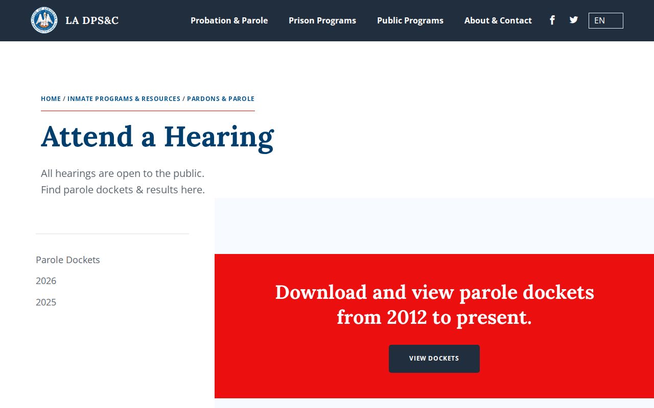 Louisiana parole schedules and dockets for St. Landry Parish release verification
