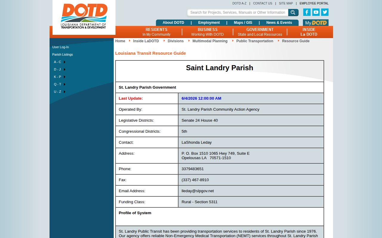 St. Landry Parish release transportation provider details